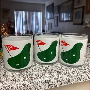 Vintage 1960s Morgan 19th hole rocks glasses mid century⛳️🥃 set of 3